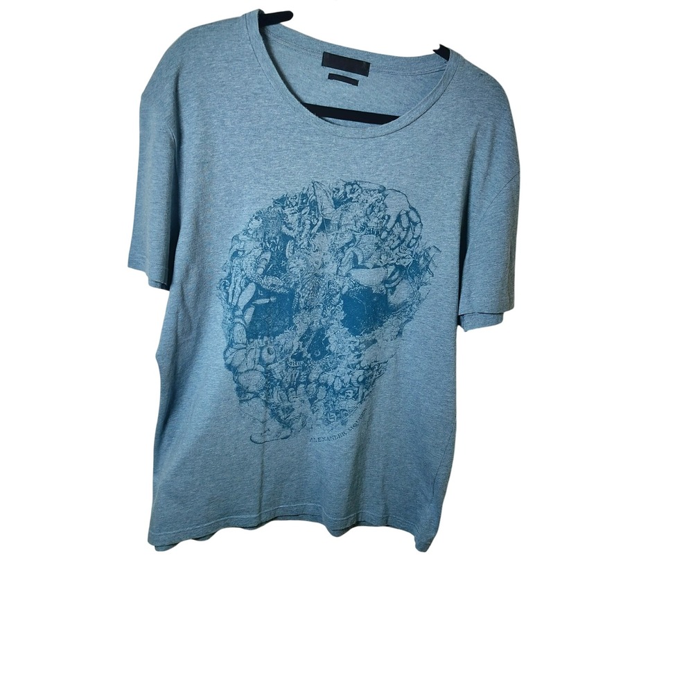 Alexander McQueen Mens Blue Gray Graphic Skull T-Shirt Short Sleeve Designer L